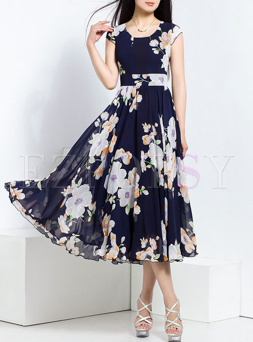 Dresses | Maxi Dresses | Stylish Big Hem Print Nipped Waist Maxi Dress