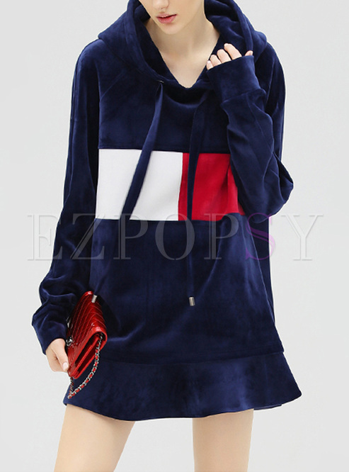 Stylish Loose Hit Color Patchwork Hoodie