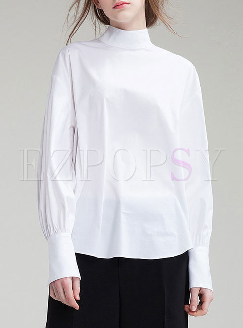 Brief Turtle Neck Puff Sleeve Pullover T-shirt