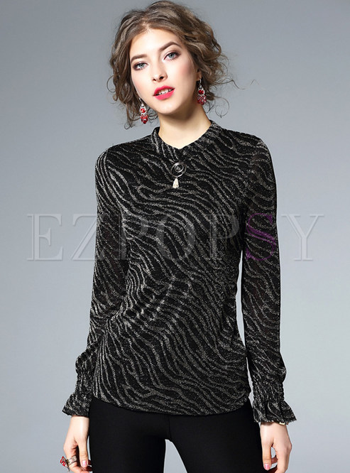 Casual Leopard Stand Collar Slim T-Shirt