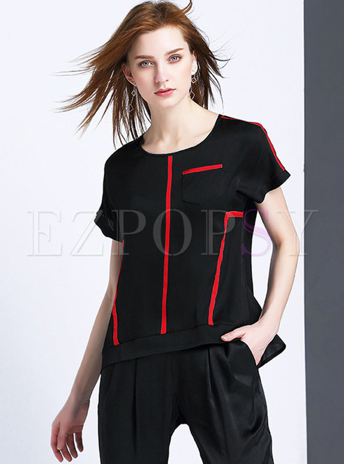 Casual O-Neck Patch Short Sleeve T-Shirt