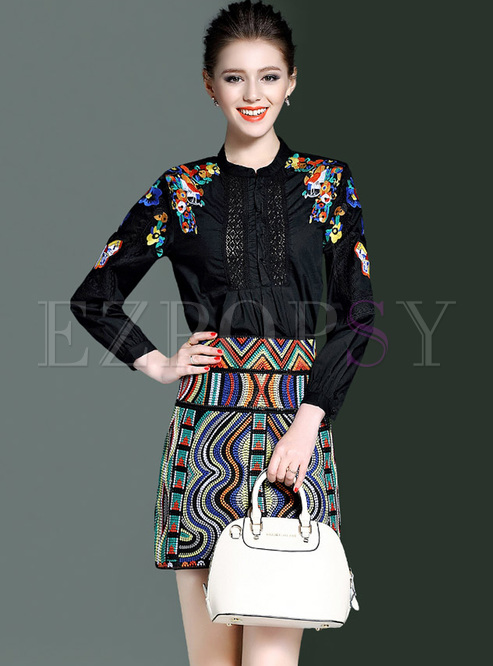 Ethnic Multicolor Embroidery Two-piece Outfits