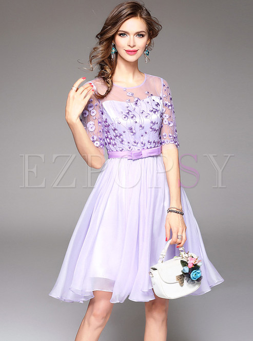 Cute Hand-Beads Short Sleeve Pleated Gown Ball Dress