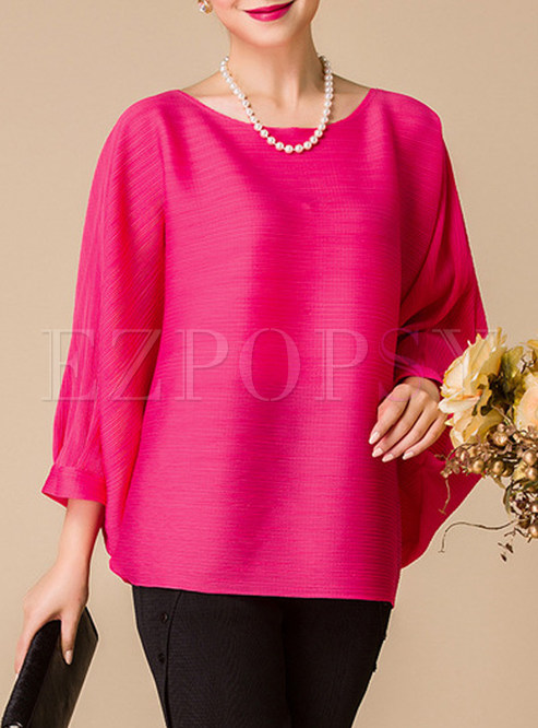Casual Solid Color Bat Sleeve T-Shirt