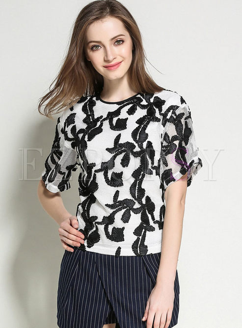 Stylish Short Sleeve Hollow Out T-shirt