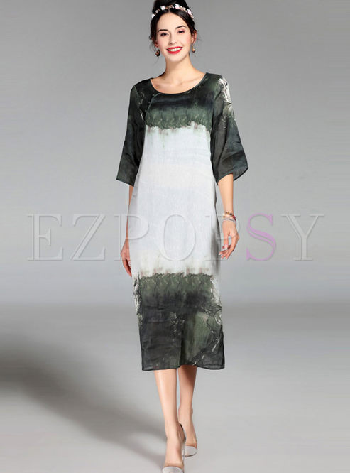 Oversize Half Sleeve Print Hit Color Shift Dress