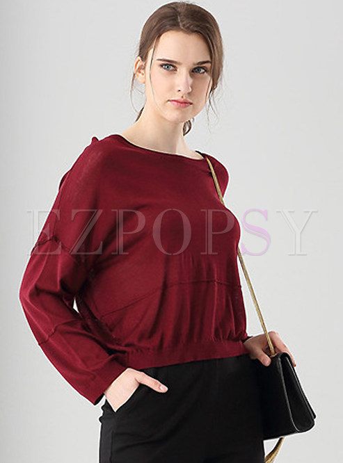 Casual O-Neck Patch Bat Sleeve T-Shirt