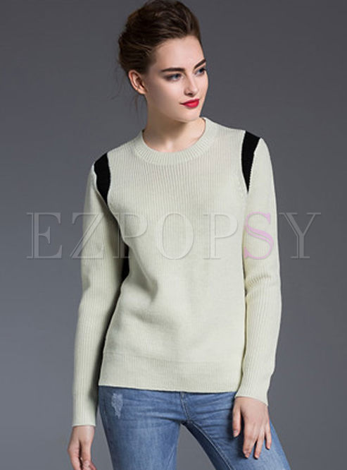 Brief O-neck Hit Color Slit Sweater