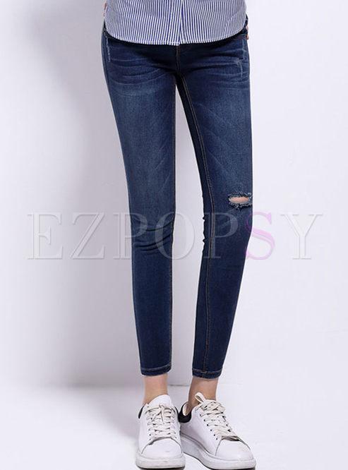 Casual Ankle-length Ripped Jeans