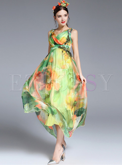 Bohemian Sleeveless Print Maxi Dress