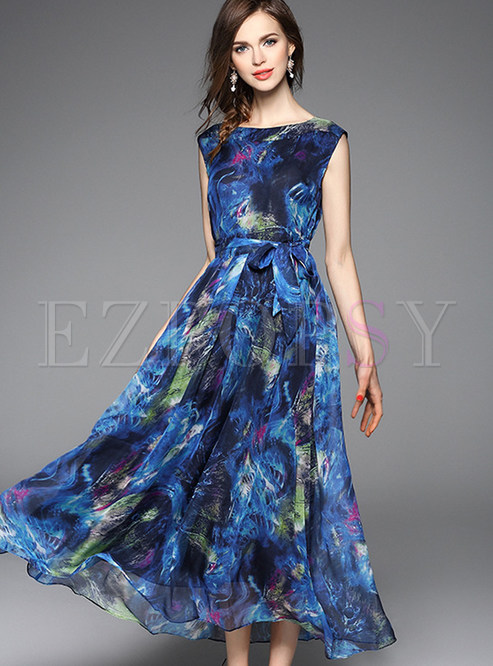 Dresses | Maxi Dresses | Elegant Print Sleeveless High Waist Maxi Dress
