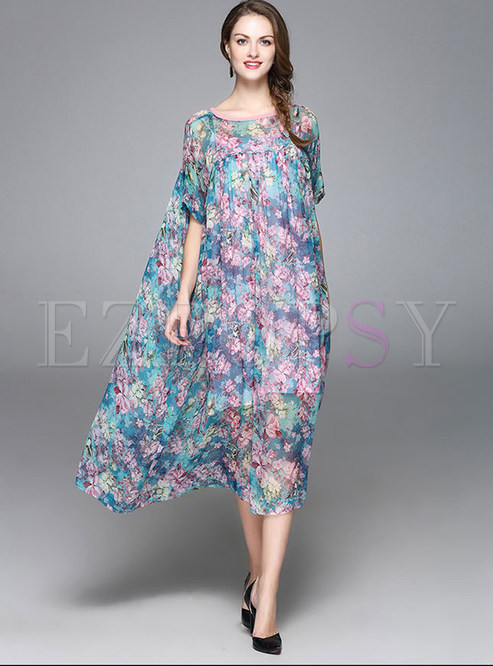 Dresses | Maxi Dresses | Sweet O-neck Print Short Sleeve Maxi Dress