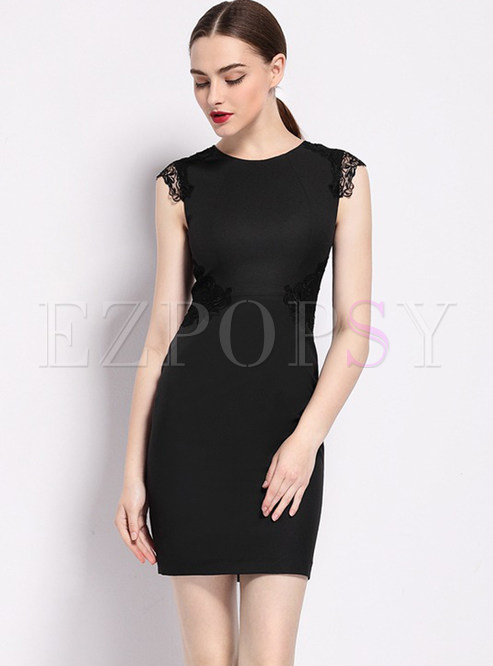 Sexy Sleeveless Embroidery Patch Bodycon Dress