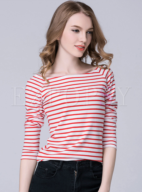 Chic Color-matched Slim T-shirt