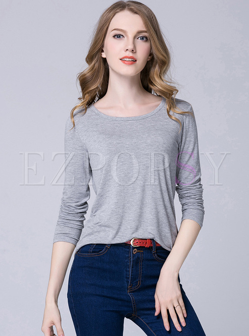 Pure Color O-neck Pullover T-shirt