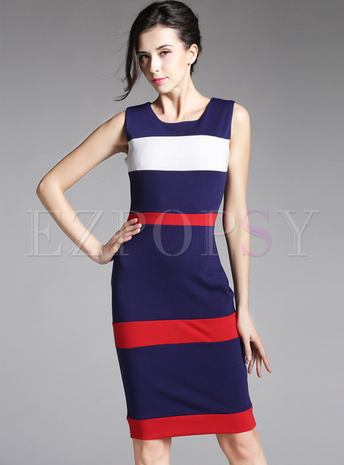 Elegant Sleeveless Color-blocked Bodycon Dress