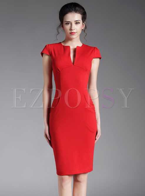 Dresses | Bodycon Dresses | Brief High Waist Red Slim Pocket Sheath Dress