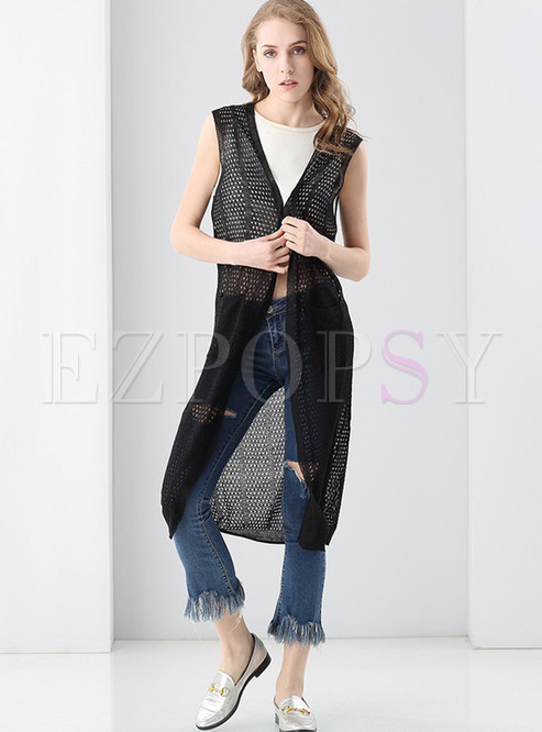 Casual Loose Hollow Out Cardigan Long Vest