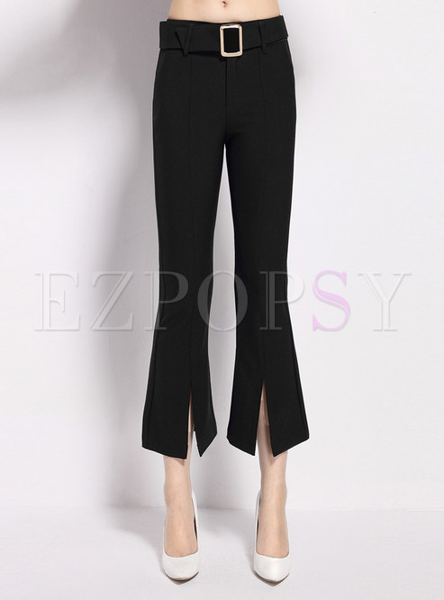 Casual Slim Slit Flare Pants With Belt