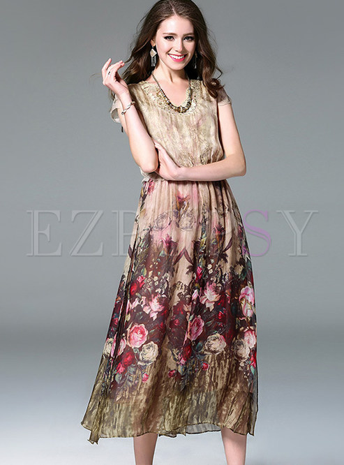 Dresses | Maxi Dresses | Chic Sleeveless A-line Floral Print Slit Maxi ...