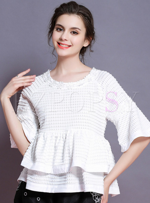 O-neck Pure Color Flare Sleeve Blouse