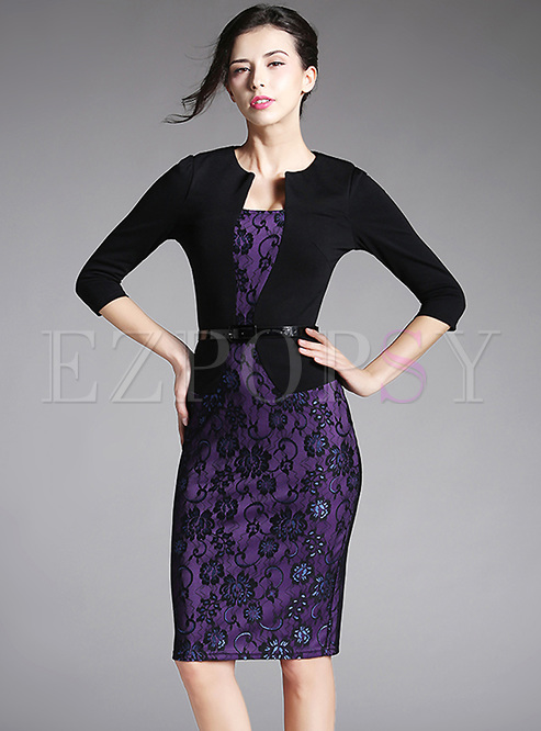 Elegant Lace Asymmetric Patch Bodycon Dress