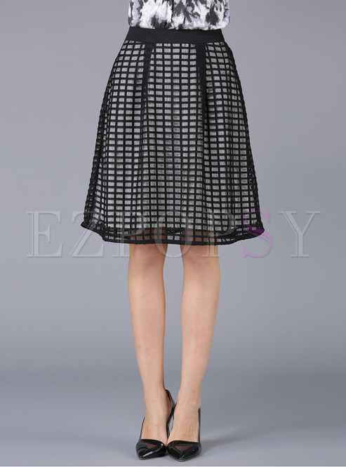 Brief Plaid Lace hollow out Skirt