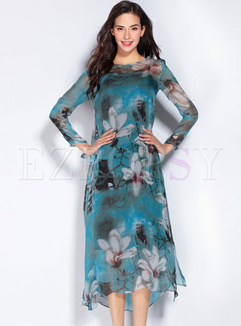 Floral Print Long Sleeve Shift Dress With Camis