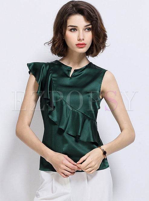 Tops | Blouses | Elegant Silk Pure Color Sleeveless Blouse