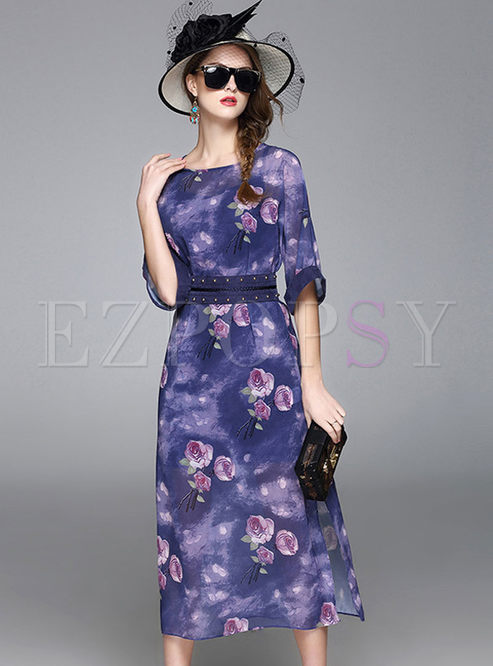 Ethnic Floral Print Half Sleeve Bodycon Dress With Camis