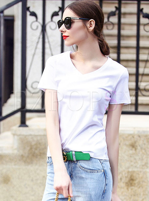 Pure Color Slim Cotton Short Sleeve T-shirt 