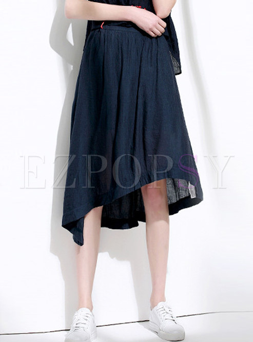 Asymmetry Cotton Pure Color Wrinkle Skirt