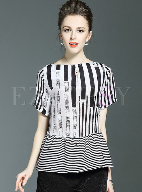 Brief Stripe Silk Short Sleeve T-shirt