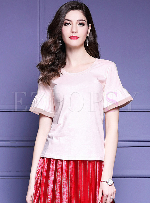 Cute Flare Sleeve Color-blocked T-shirt