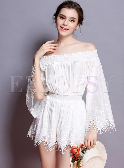 Sexy Slash Lace Waist White Rompers