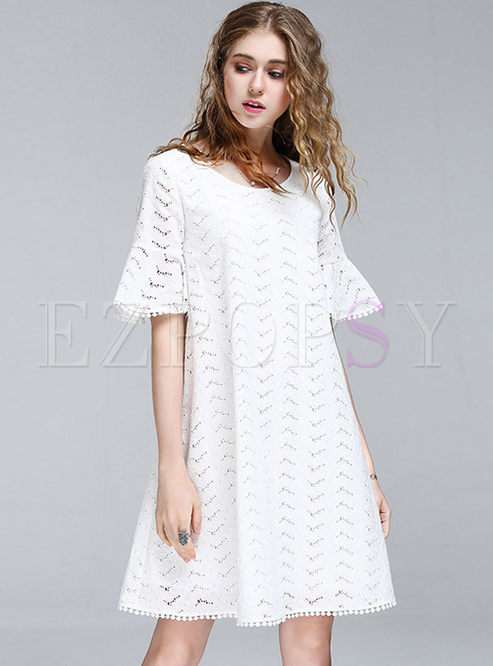 High Neck Embroidery Shift Casual Dress