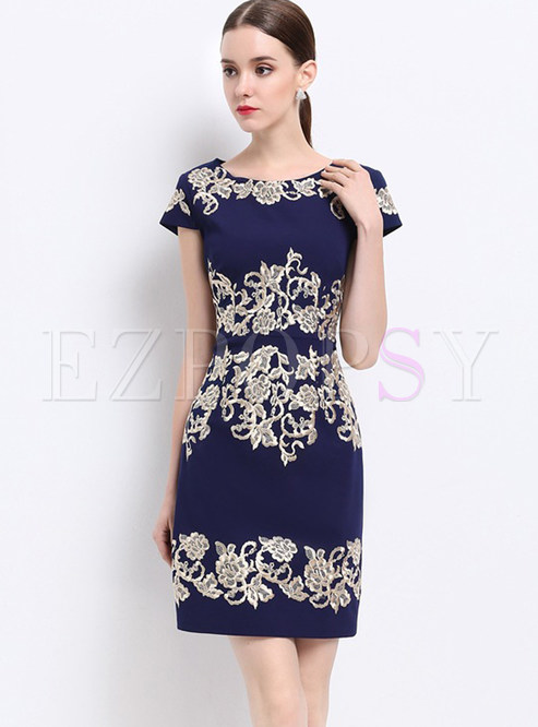 Dresses | Bodycon Dresses | Vintage Embroidered Short Sleeve Bodycon Dress