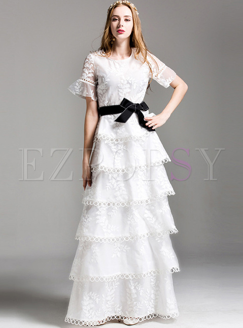 Party Flare Sleeve Lace Long Layered Dress