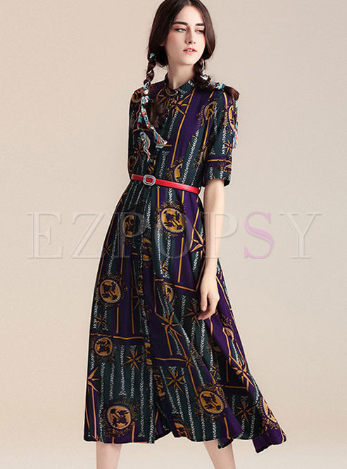 Dresses | Maxi Dresses | Bohemian Print Short Sleeve Sheath Maxi Dress