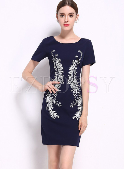 Dresses | Bodycon Dresses | Brief Embroidered Short Sleeve Bodycon Dress