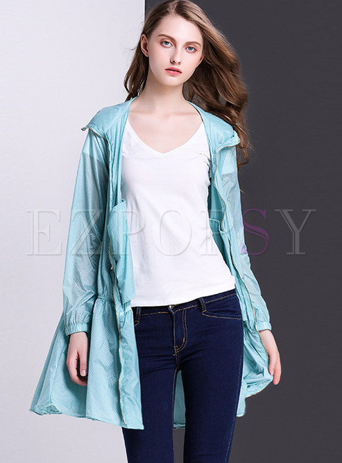 Pure Color See Through Loose Long Sleeve Coat