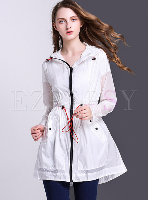 Outwear | Jackets/Coats | Stylish Zipper Elastic Waist Long Sleeve Coat