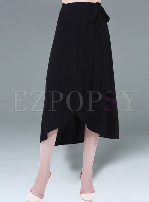Casual Knitted Bowknot Slim Asymmetrical Skirt 