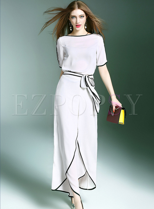 Elegant Monochrome Asymmetric Two-piece Outfit