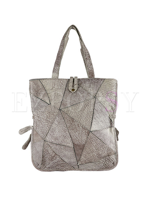 Casual Cowhide Leather Patch Tote Bag