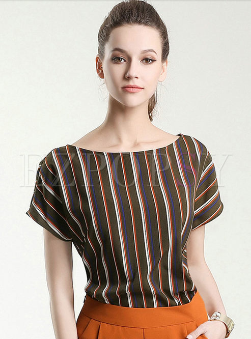 Casual O-neck Striped Short Sleeve T-shirt