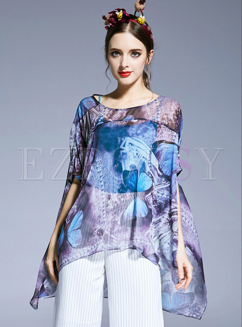 Sexy Loose Chiffon Batwing Sleeve Blouse With Camis