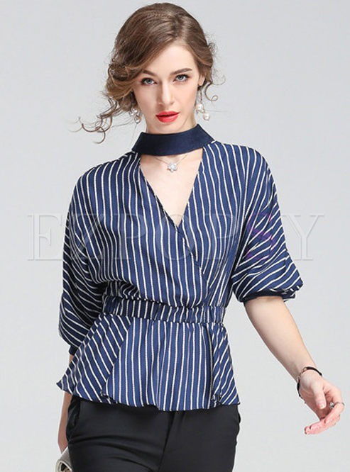 V Neck Three Quarter Sleeve Blouse