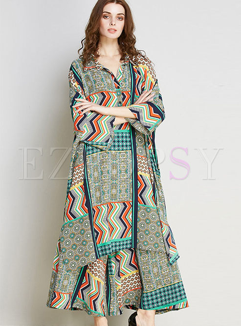 Ethnic Color-matched Print Two-piece Outfits