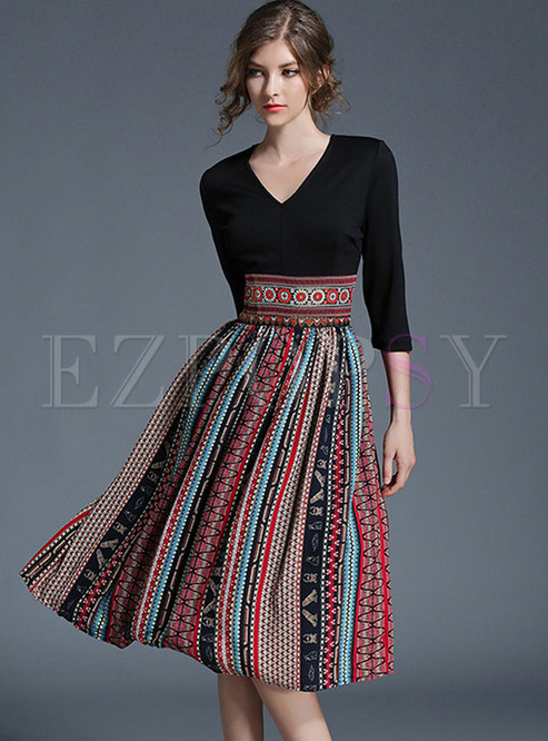 Hit Color Embroidered Chiffon Skater Dress